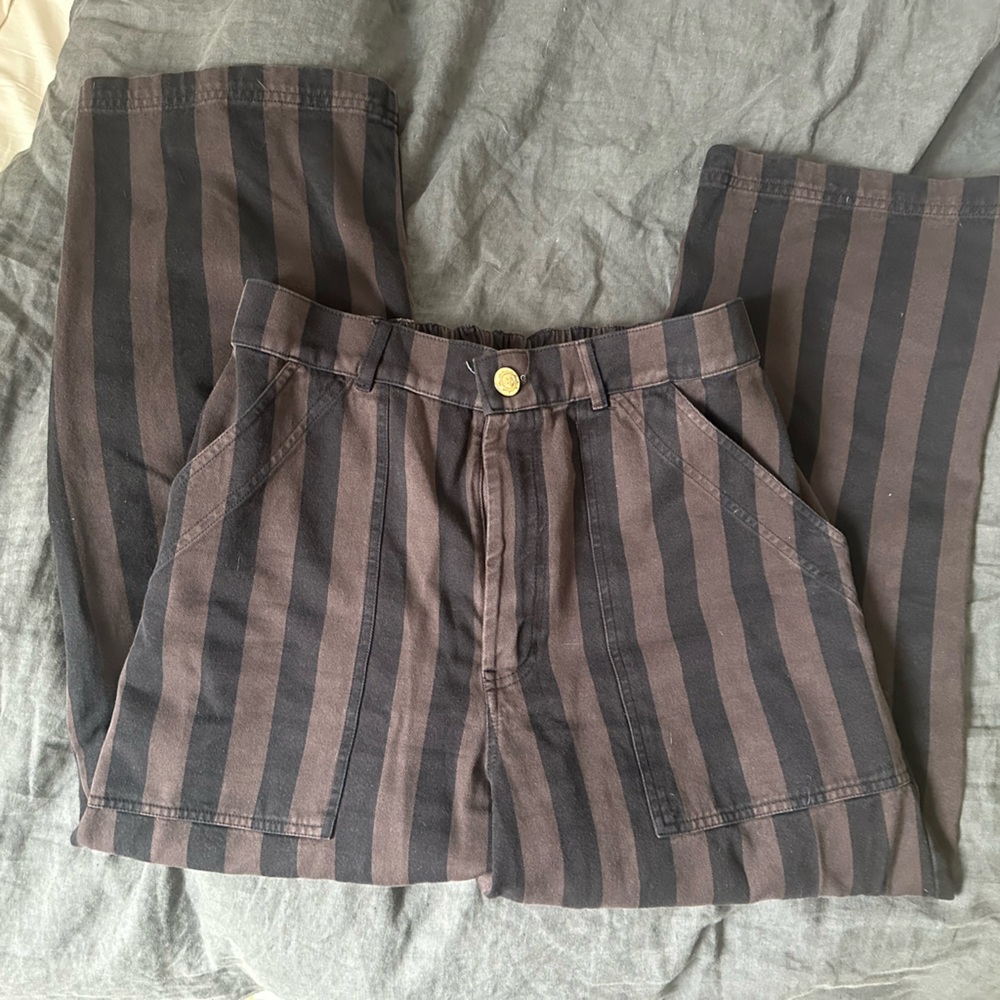 Brown, Black Vertical Striped Work Pants - Petite M